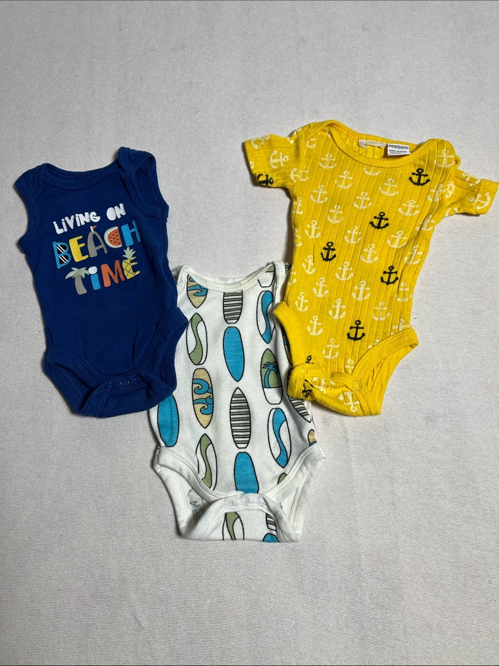 3-Pack Baby One-Piece Bodysuits - Navy, White & Yellow | Beach & Anchor Prints